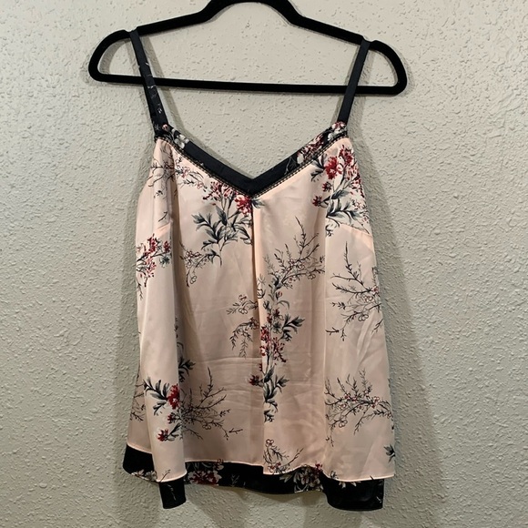 WHBMPale Pink & Black Floral Layered Adjustable Strap Tank Top size M - Picture 2 of 13